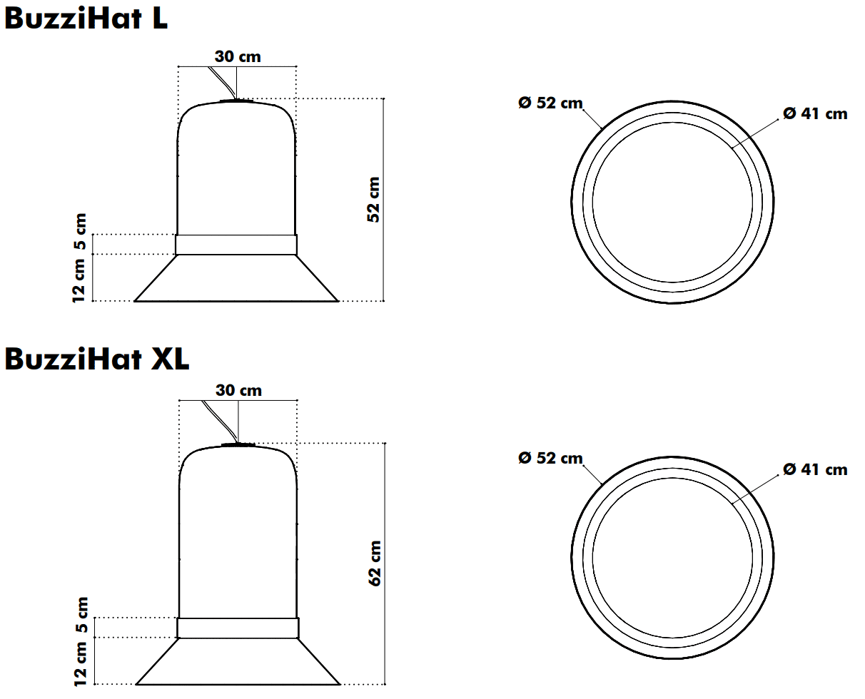 Buzzihat l xl afmetingen
